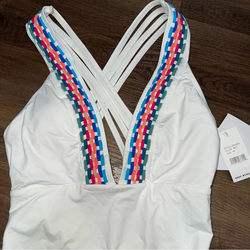 NWT La Blanca Multi-Strap Cross-Back One Piece - White - Picture 2 of 9
